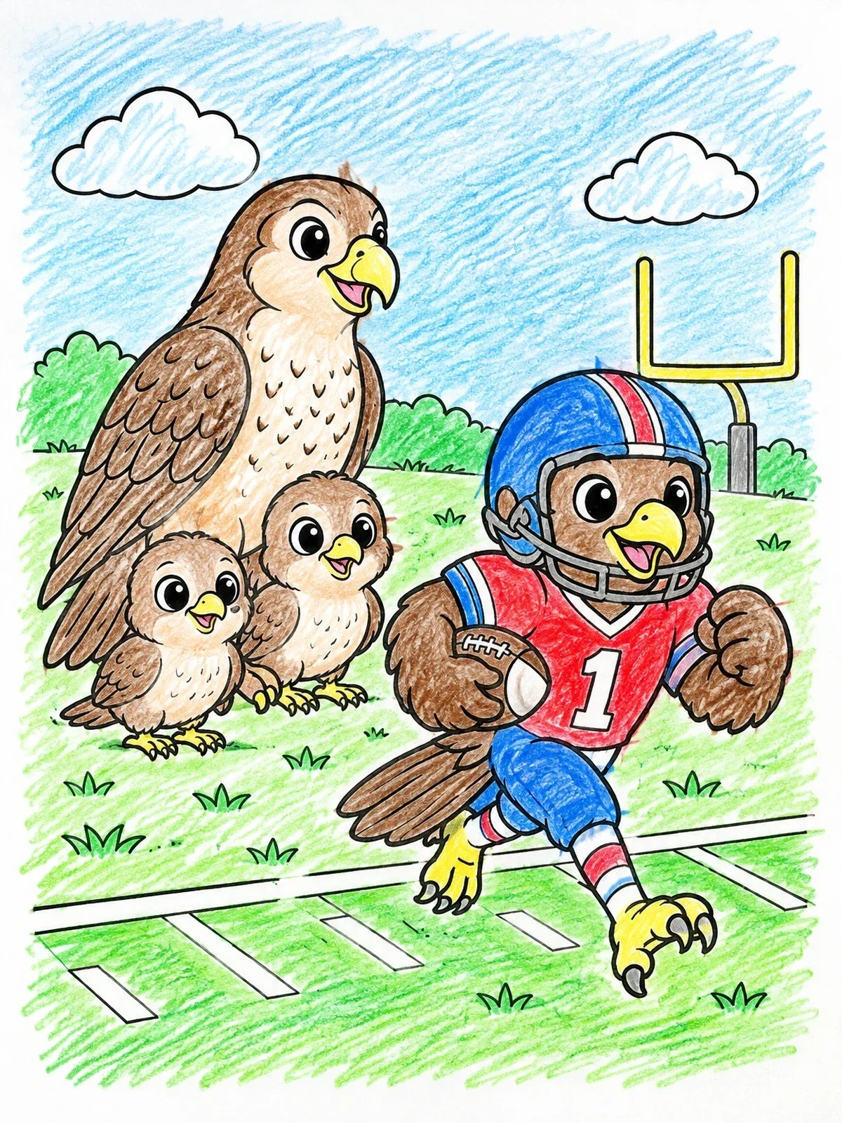 Colored example of the Falcon Football Mascot On The Field coloring page
