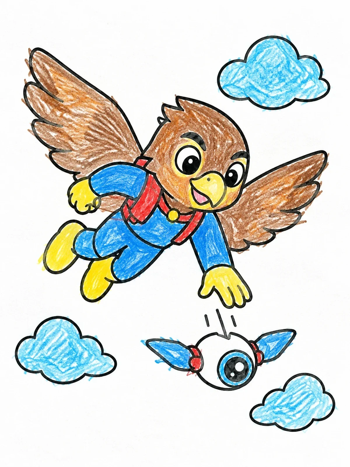 Colored example of the Falcon Hero Flying With Mini Drone coloring page