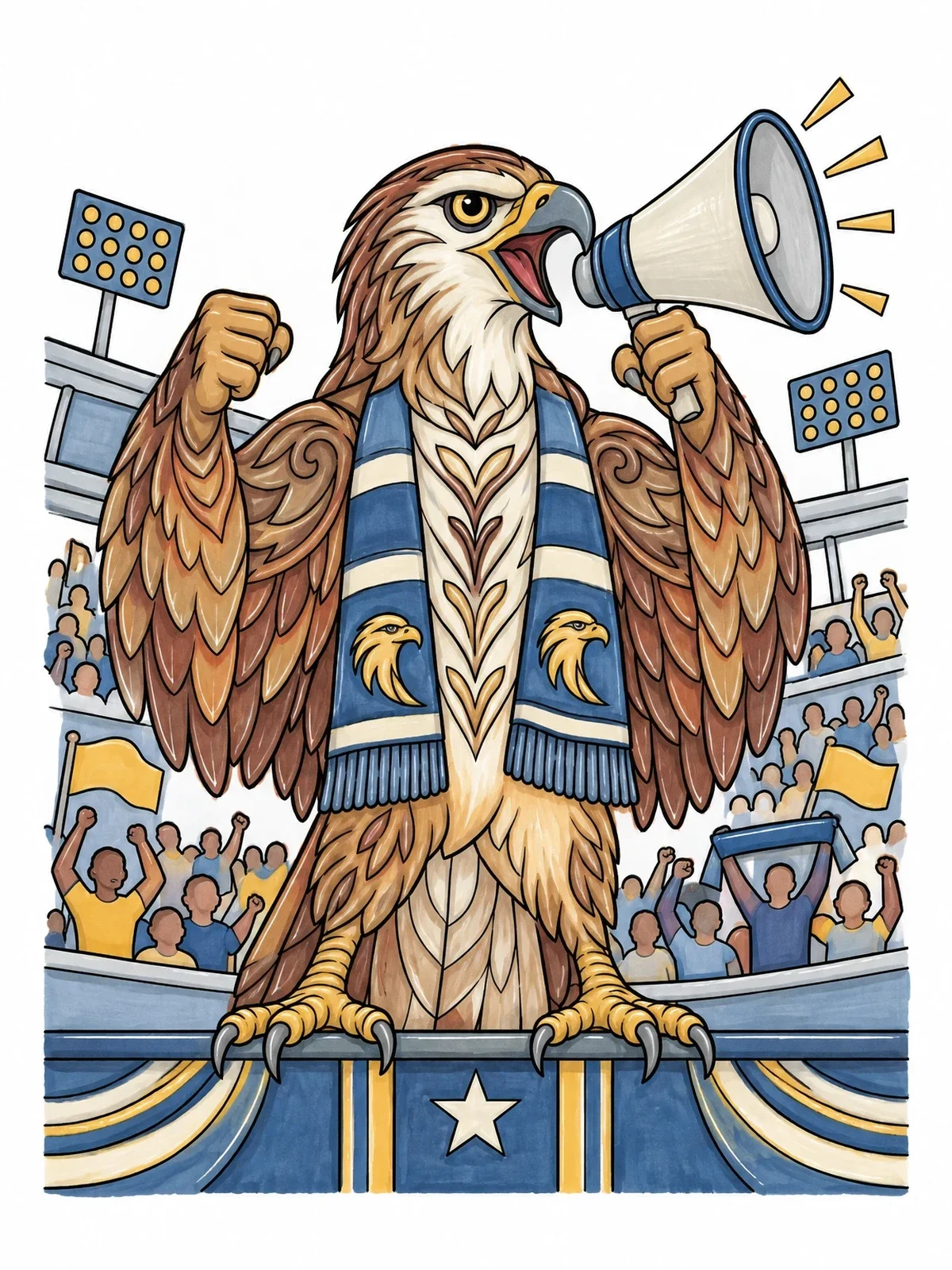 Colored example of the Falcon Mascot Cheering At The Stadium coloring page
