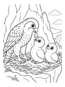 Free printable Falcon Mother Feeding Her Chicks coloring page