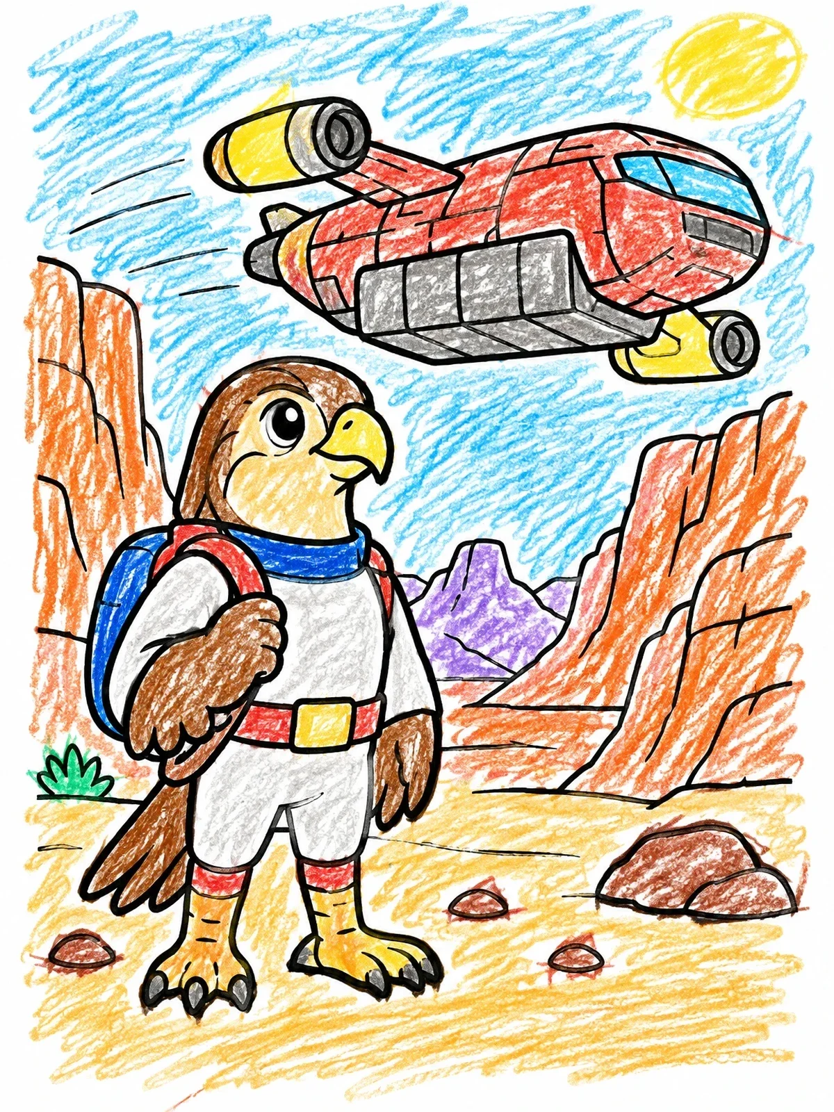 Colored example of the Falcon Space Explorer In A Canyon coloring page