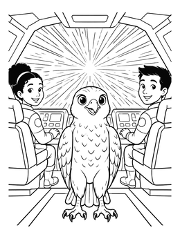 Free printable Falcon In A Spaceship Cockpit coloring page
