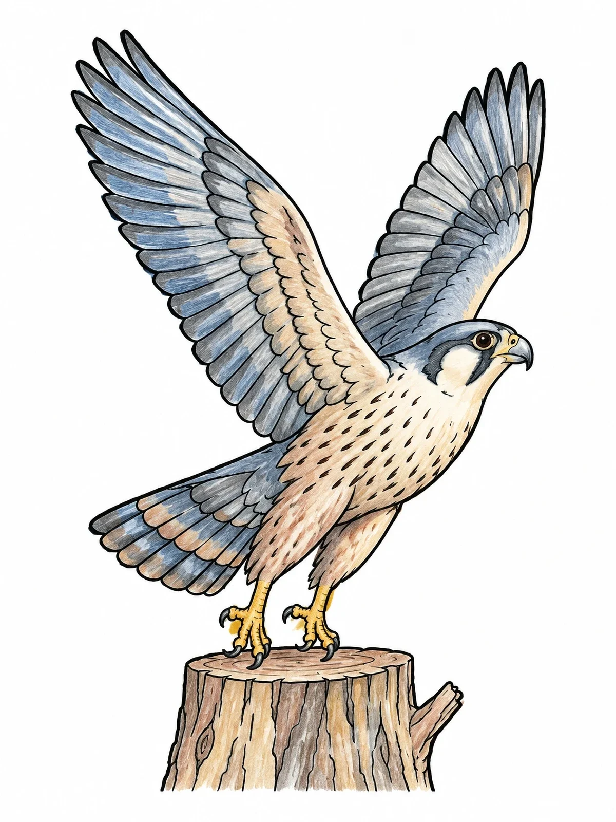 Colored example of the Falcon Taking Flight From Tree Stump coloring page