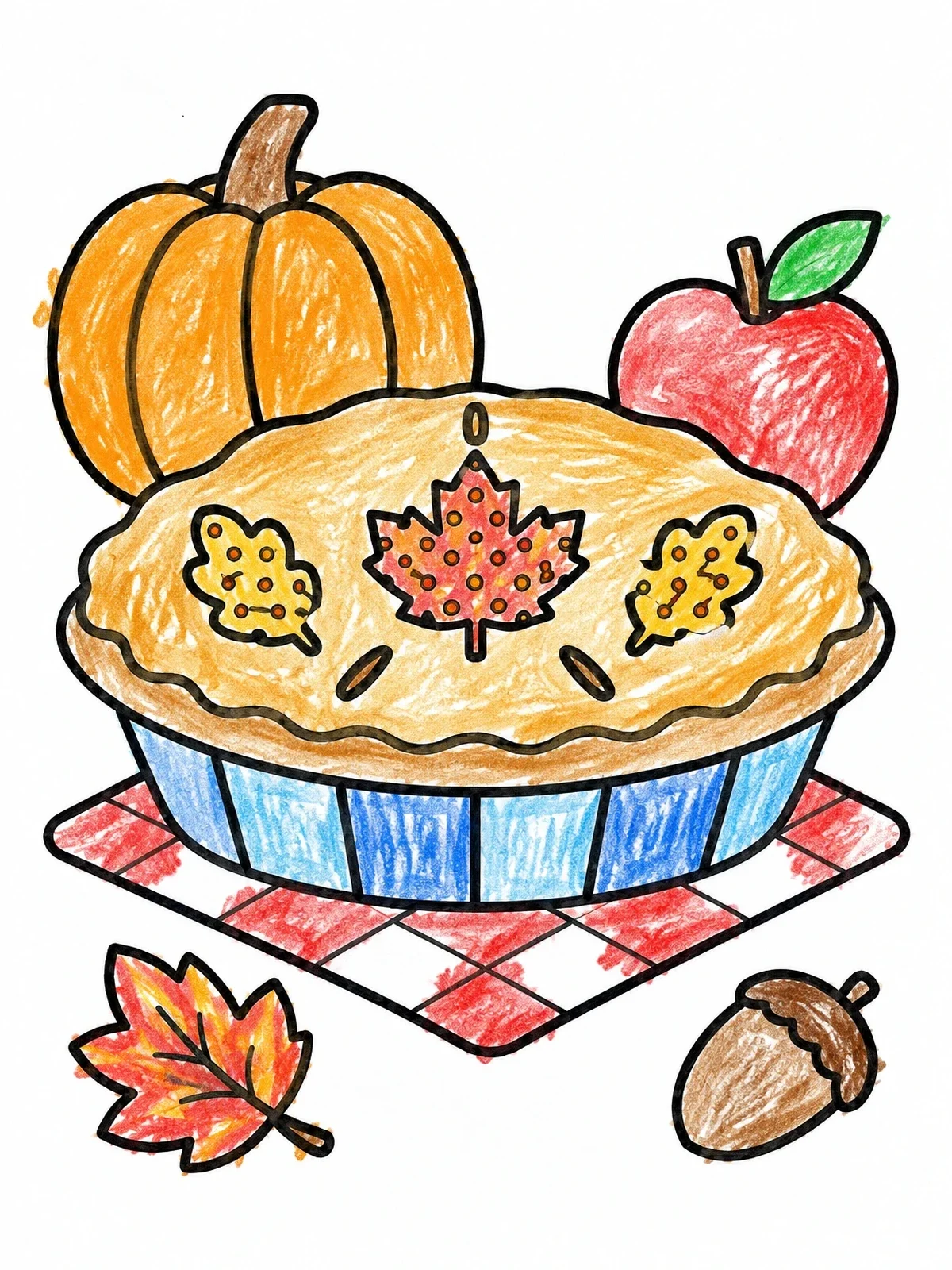 Colored example of the Autumn Pie And Harvest Treats coloring page