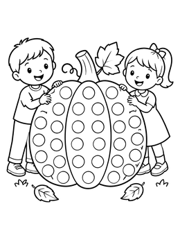 Free printable Children With Large Dot Pumpkin coloring page