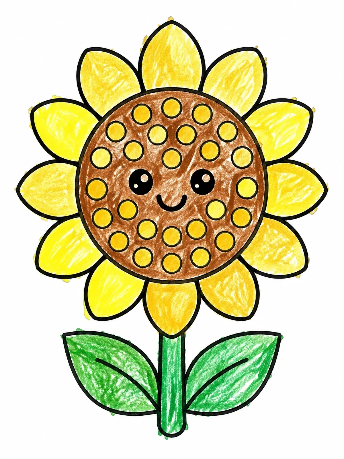 Colored example of the Happy Sunflower Dot Marker Activity coloring page