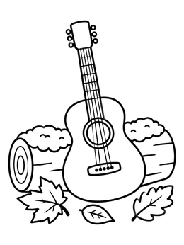 Free printable Acoustic Guitar On Autumn Log coloring page