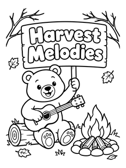 Free printable Bear Playing Ukulele By The Campfire coloring page