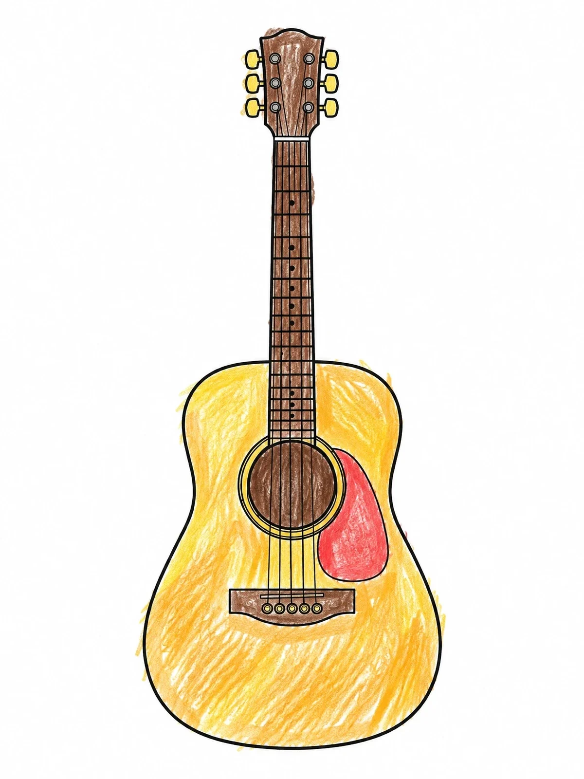 Colored example of the Classic Acoustic Guitar Line Art coloring page