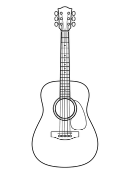 A classic acoustic guitar on this fall music coloring page ready for coloring.