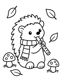 Free printable Cute Hedgehog Playing The Flute coloring page