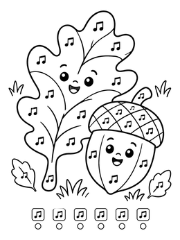 Free printable Cute Singing Oak Leaf And Acorn coloring page
