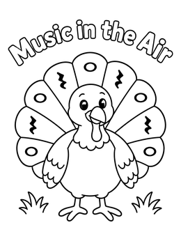 Free printable Musical Turkey With Feathers coloring page
