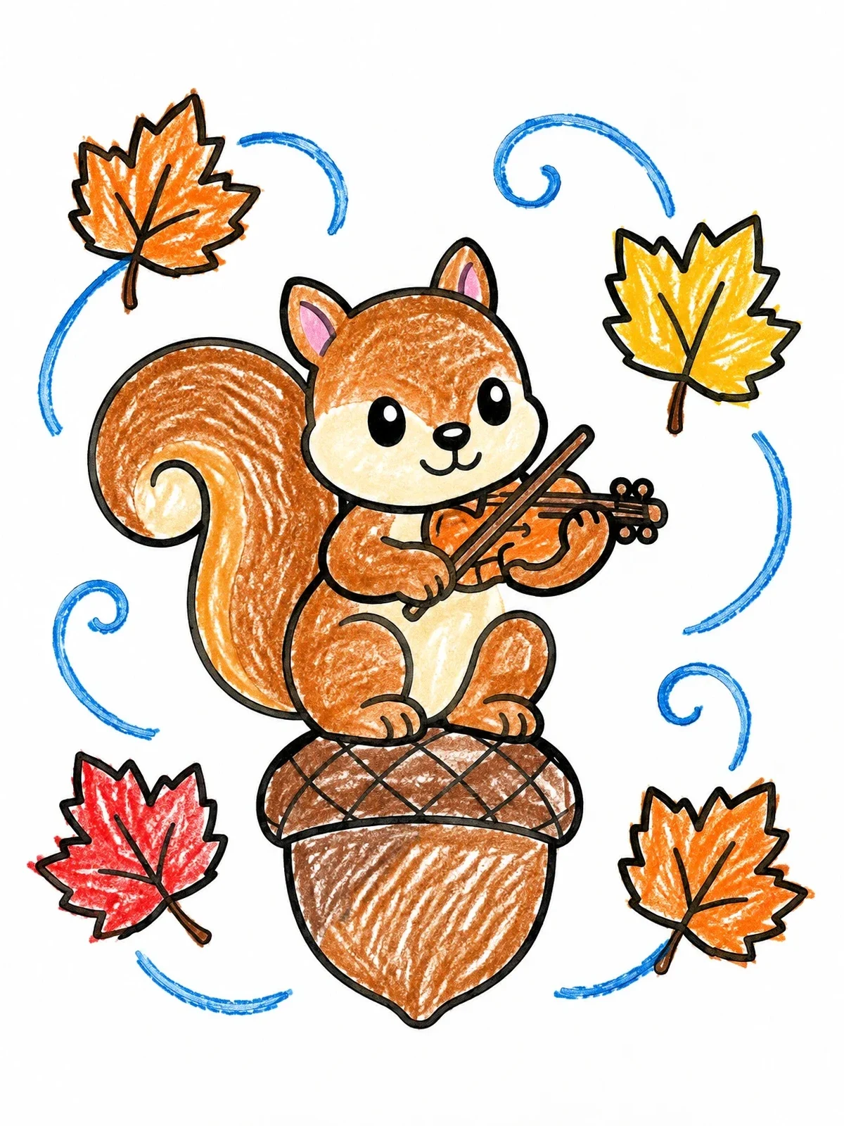 Colored example of the Squirrel Playing Violin On An Acorn coloring page