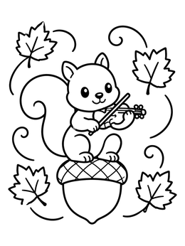Free printable Squirrel Playing Violin On An Acorn coloring page