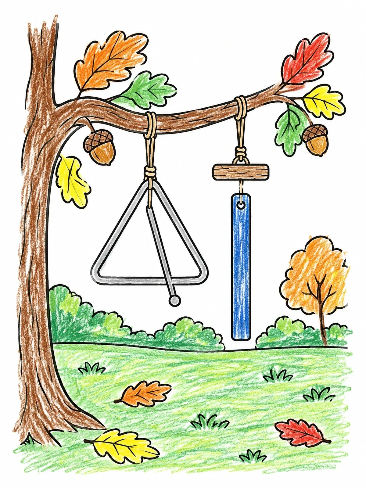 Colored example of the Triangle And Chime On Oak Branch coloring page