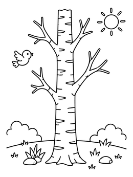Free printable Bare Birch Tree With Flying Bird coloring page