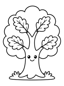 Free printable Cute Oak Tree With Smiling Face coloring page