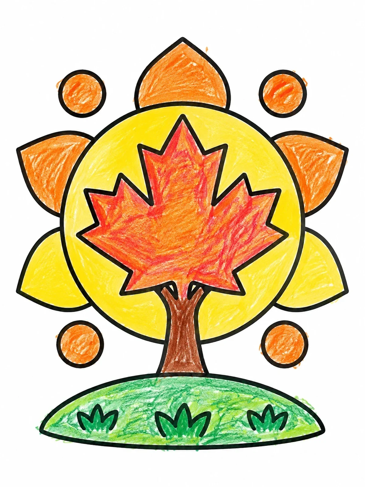 Colored example of the Geometric Maple Autumn Tree coloring page