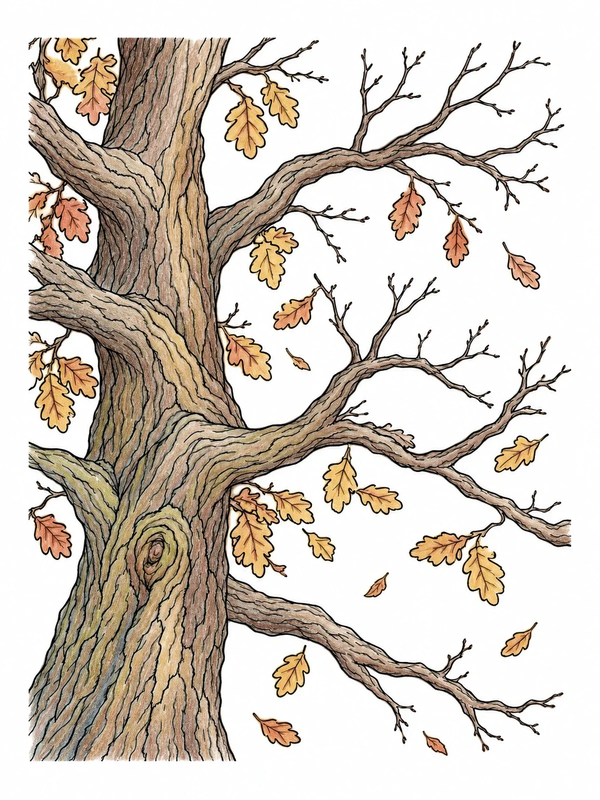 Colored example of the Gnarly Oak In Autumn coloring page