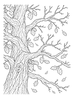 Free printable Gnarly Oak In Autumn coloring page