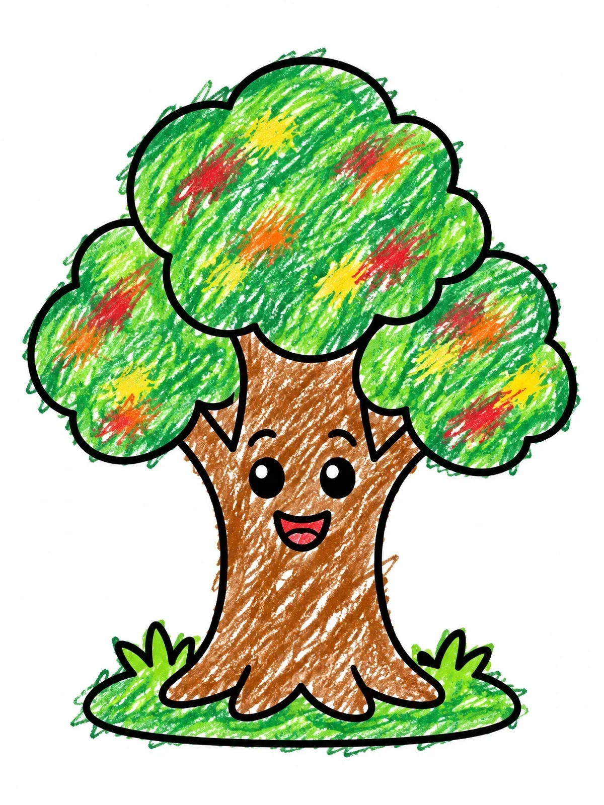 Colored example of the Happy Tree With A Smiling Face coloring page