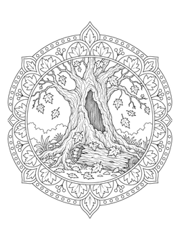 Free printable Hollow Autumn Tree Mandala coloring page