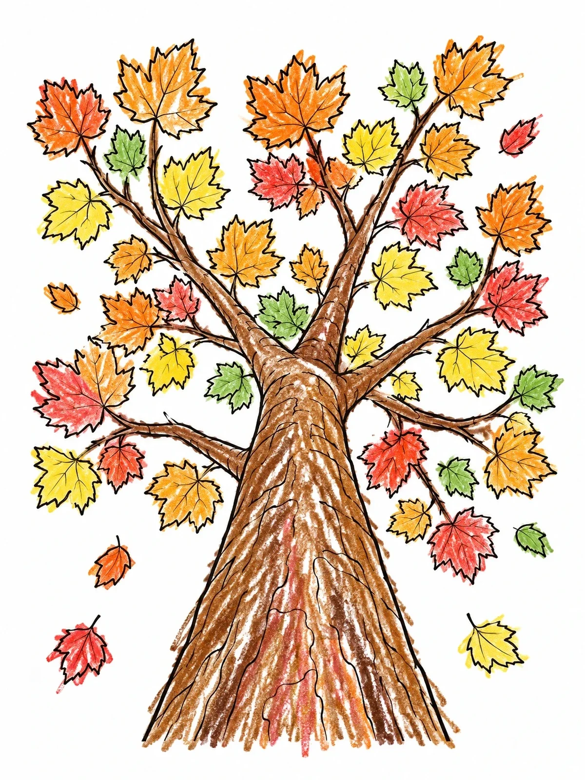 Colored example of the Looking Up At Autumn Tree coloring page
