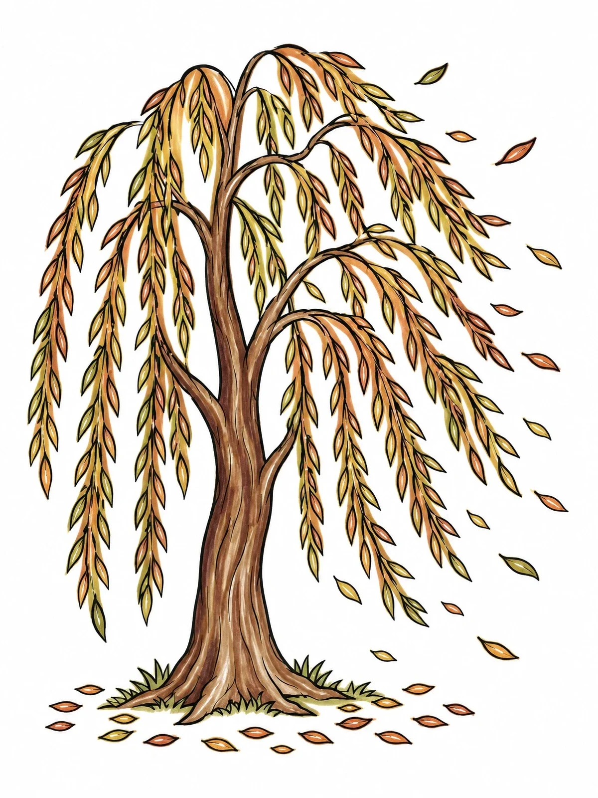 Colored example of the Weeping Willow In The Wind coloring page