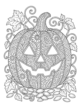 Free printable Detailed Zentangle Jack O Lantern coloring page