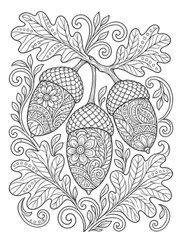 Free printable Intricate Acorns On Oak Branch coloring page