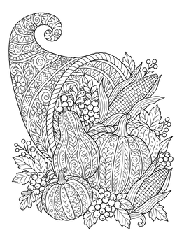 Free printable Intricate Autumn Cornucopia Harvest coloring page