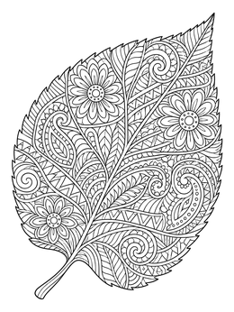 Free printable Intricate Zentangle Autumn Leaf coloring page