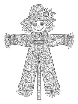 Free printable Intricate Zentangle Autumn Scarecrow coloring page