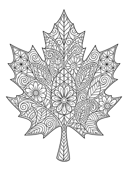Free printable Intricate Zentangle Maple Leaf coloring page