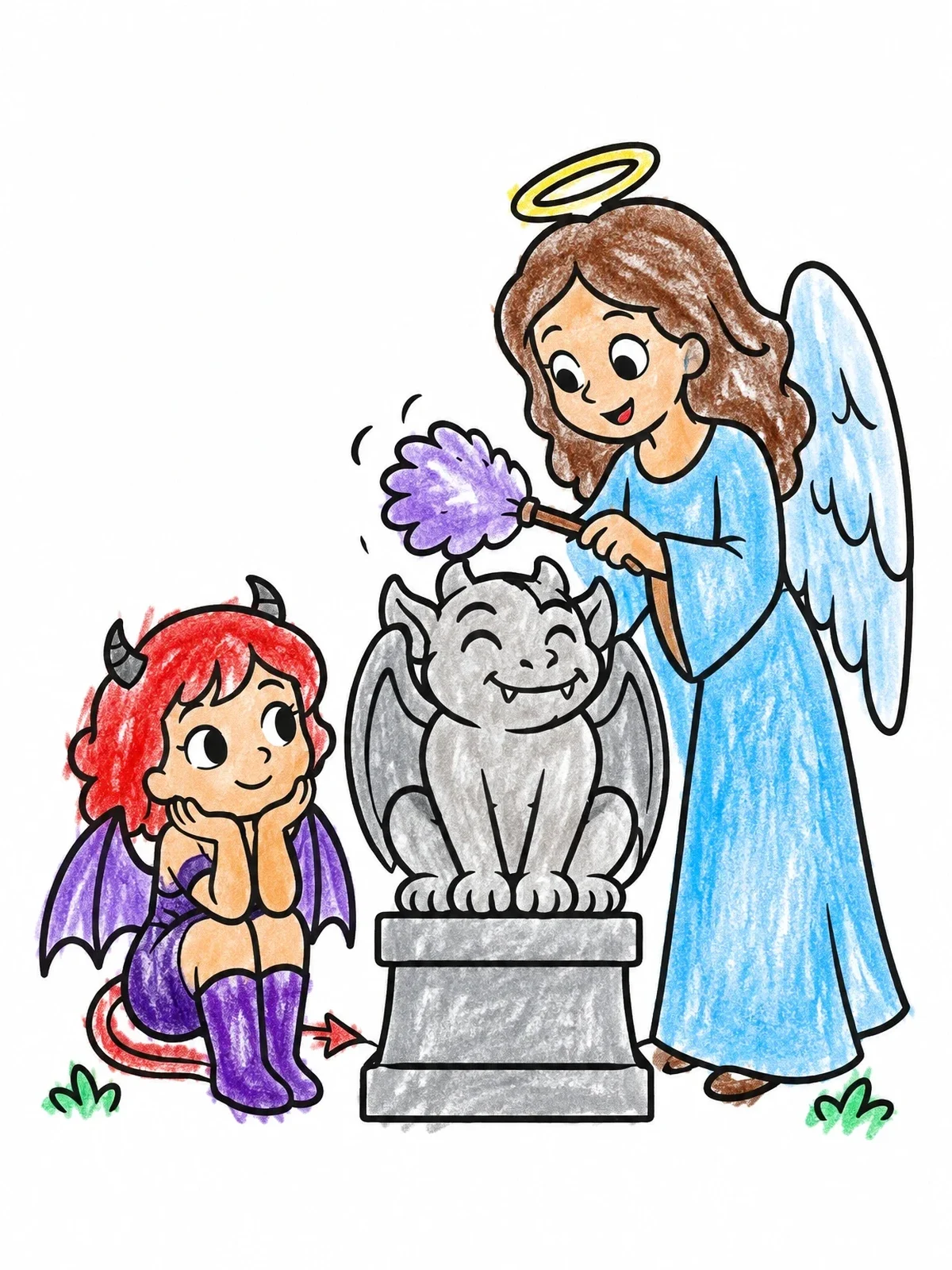 Colored example of the Angel Dusting A Friendly Gargoyle coloring page