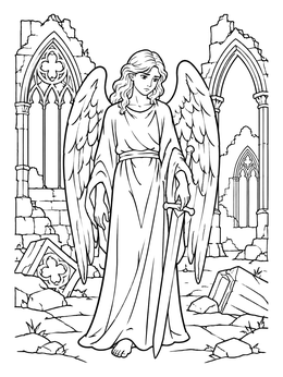 Free printable Fallen Angel In Ruined Cathedral coloring page