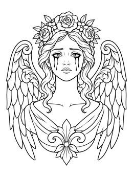 Free printable Sorrowful Gothic Angel With Rose Crown coloring page