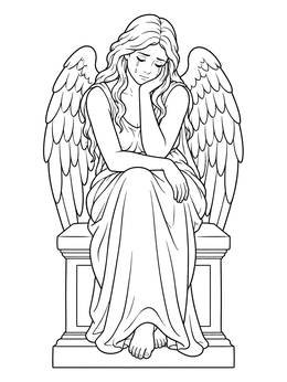 Free printable Sorrowful Angel On Stone Pedestal coloring page