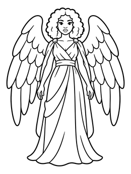 Free printable Standing Angel With Feathered Wings coloring page