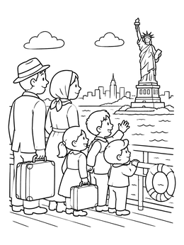 Free printable Family Arriving At Ellis Island coloring page