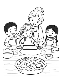 Free printable Family Baking A Fresh Lattice Pie coloring page