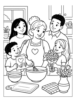 Free printable Family Baking For Mother's Day coloring page