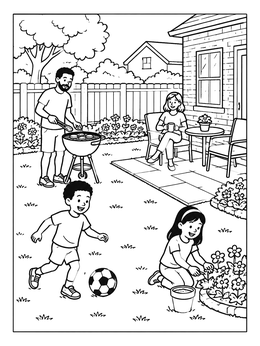 Free printable Family Barbecue In The Backyard coloring page