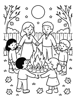 Free printable Family Bonfire Circle At Samhain coloring page