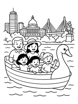 Free printable Family Riding A Boston Swan Boat coloring page