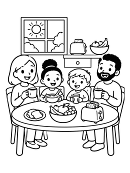 Free printable Family Breakfast In The Morning coloring page