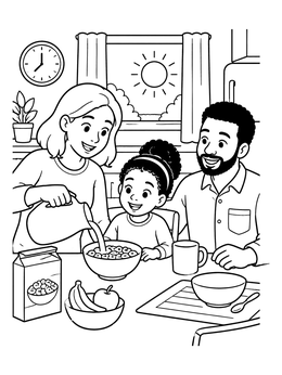 Free printable Family Breakfast On A Sunny Morning coloring page