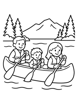 Free printable Family Canoeing On A Lake coloring page