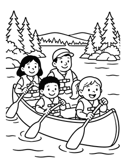 Free printable Family Canoeing In Minnesota Waters coloring page